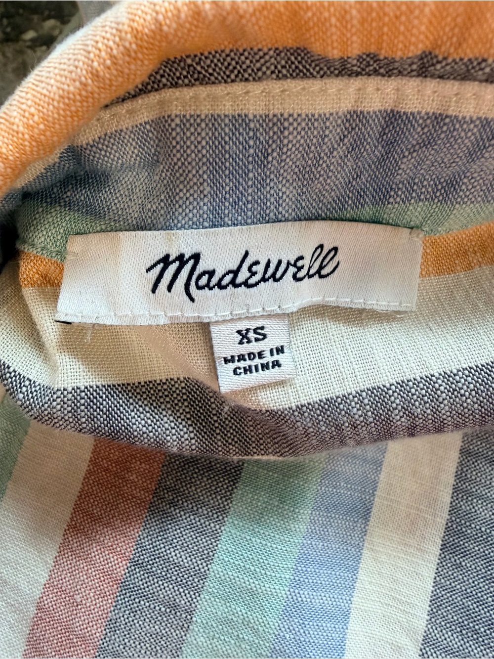 Madewell Rainbow Stripe Linen Blend Hilltop Button Shirt XS Pastel Short Sleeve - Picture 5 of 6